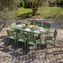Salon de jardin VENEZIA extensible 90/180 en textilène vert sauge 8 places - aluminium vert sauge